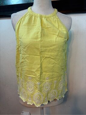 LOFT Buttercup, Yellow Eyelet-Hem Halter Top